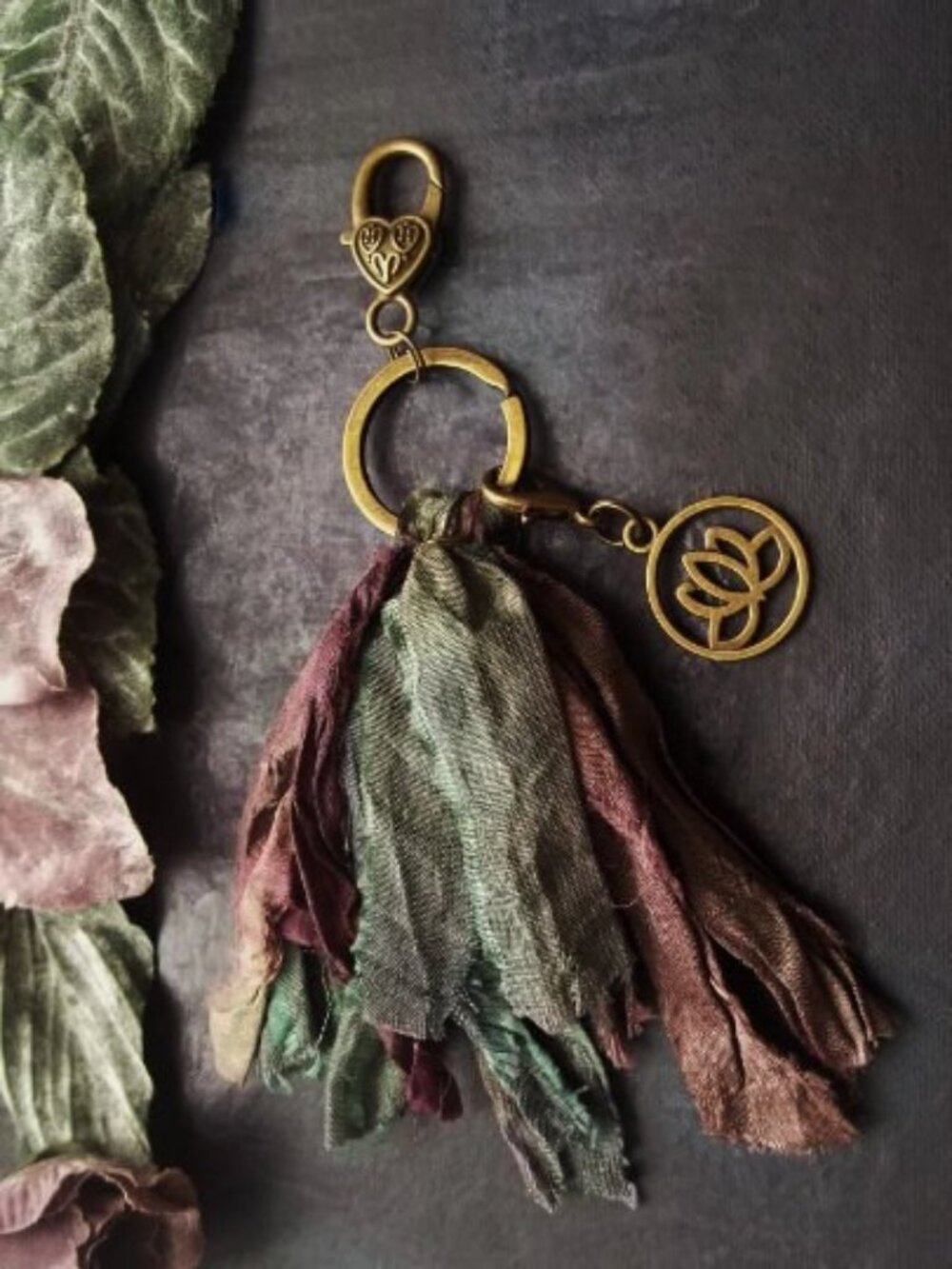 Tassel Keychain & Zipper Charm 2-in-1 Boho Sari Silk Ribbon